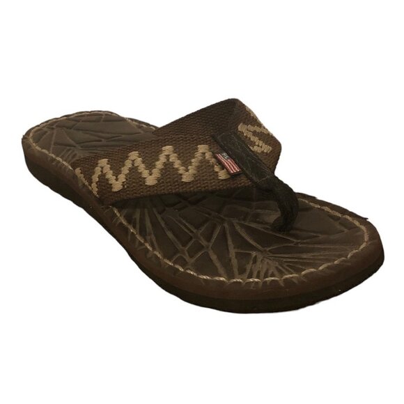 RALPH LAUREN Flip Flop Sandals Men's Size 6 Brown Flag Tag - Picture 2 of 13